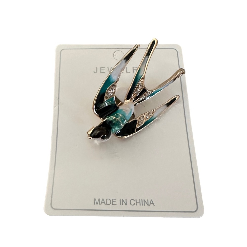 Blue and Gold Swallow Bird Vintage Pin